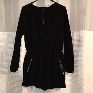 Black shorts romper with long sleeves